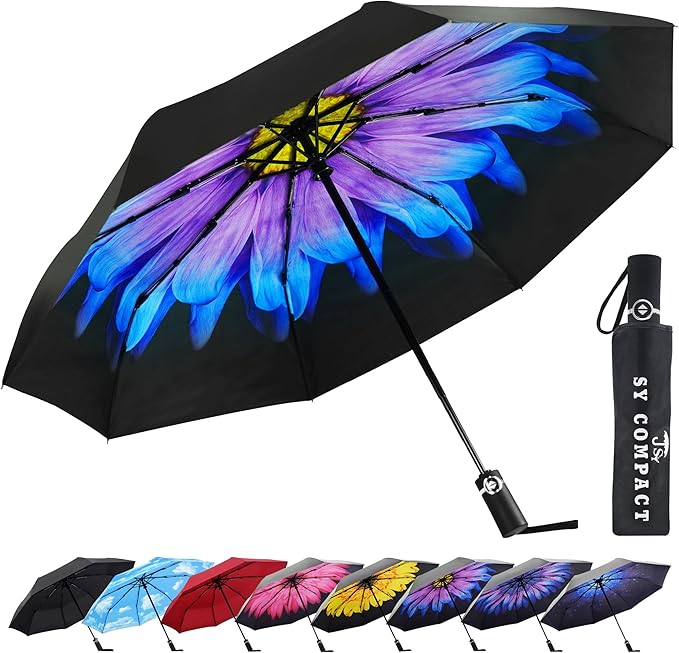 SY COMPACT Umbrella Automatic Travel Waterproof Light Folding Umbrellas Easy Carry for Women and Men