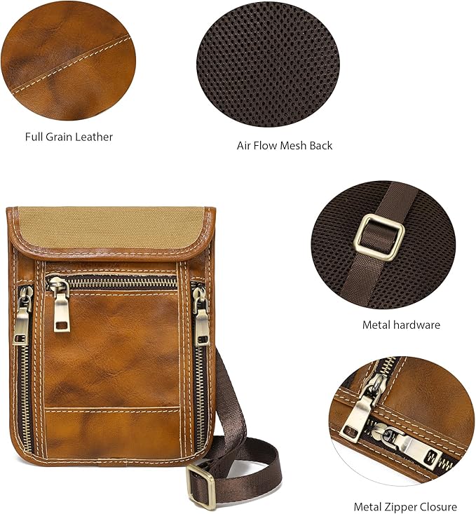 LANNSYNE Full Grain Leather Travel Wallet, Leather Cell Phone Belt Bag, Waist Pack Pouch, Neck Wallet Travel Pouch and Passport Holder for Men and Women Keep Valuables Safe
