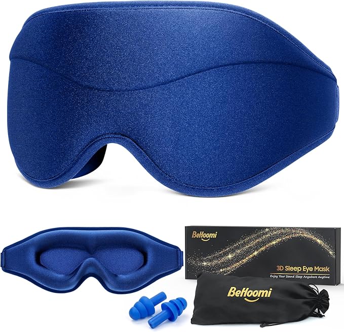 BeHoomi Sleep Mask, Premium Eye Mask for Sleeping, Total Blackout, Superior Soft Comfort, Upgraded 3D Ergonomic Designed Sleeping Mask for Home, Office, Travel, Meditation, Royal Blue