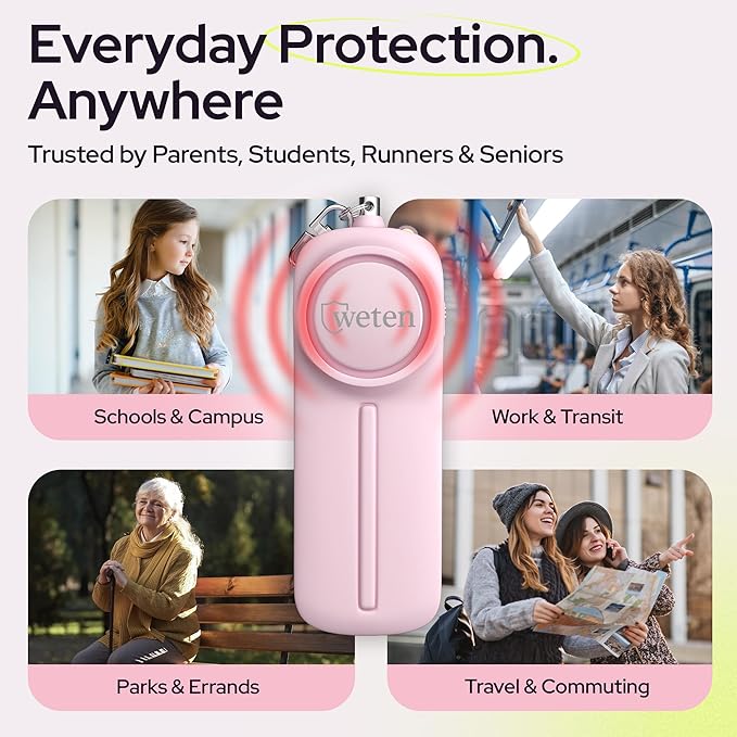 Personal Safety Alarm Keychain for Women - 3 Pack 130dB Siren, LED Light, Panic Pin –Self-Defense Device and Emergency Whistle Alternative for College, Travel, and Night Walk Protection by Weten