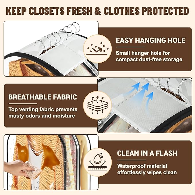 Garment Bags for Hanging Clothes 50” Long, Ultra Clear Suit Bags for Closet Storage, Moving Organization, Travel Covers with 10" Gussets for Coat, Dress, Shirt and Sweater - 2 PCS