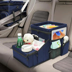 Backseat Organizer for Kids & Adults – Car Seat Cooler Warmer with 2-in-1 Writing Tray, Cup Holders & 11 Storage Compartments | Road Trip Car Organizer for Front & Back Seat (Black) (Navy Blue)