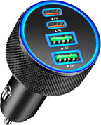 Car Charger USB C, KYOHAYA 90W 4-Port Dual USB-C & USB-A Power Cigarette Lighter Adapter PD/QC Type C Car Charger Fast Charging for iPhone 17 Pro 17 Pro Max 16 15 14 13 12 11/Galaxy S26 S25/Pixel/iPad