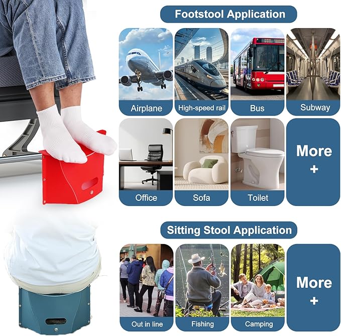Portable Airplane Foot Rest, 2 Pcs Foldable Foot Rest for Air Travel and Under Desk, Versatile Footrest and Stool for Long Flight, Home and Office