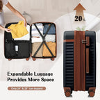 3 Piece Luggage Set ABS Hardshell Lightweight Suitcase Sets with Spinner Wheels and TSA Lock, 20 inch with Front Opening Design and USB Port, 20" Airline Certified Carry-on Luggage, 20"24"28", Black