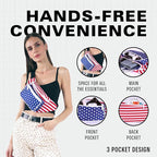 American Flag - 4th of July Fanny Pack Belt bag - Crossbody Waist Bag for Men or Women - Hands-Free, Waterproof Large Bumbag for Hiking, Running, and Travel