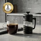 OVENTE French Press Coffee Maker 12 Ounce with Heat Resistant Borosilicate Glass & Stainless Steel 4-Level Filtration System, Portable Cold Brew Coffee Maker for Travel, Camping or Gift, Black FPW12B