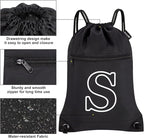 HOLYLUCK Drawstring Bags Initial Backpack Sackpack Cinch Bags for Sports, Gym, Travel, Beach (Black-S)