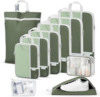 Percover Compression Packing Cubes 10-Piece Set, Packing Cubes Compression for Travel with Toiletry Bag, Laundry Bag & Shoe Bag, All-in-One Travel Organizer for Carry On & Checked Luggage, Green