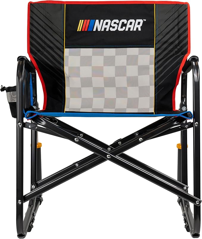 GCI Outdoor NASCAR Freestyle XL Rocker Camping & Sideline Sports Chair | Portable Folding Rocking Chair with Durable Armrests & Drink Holder | Great for Big and Tall, Black