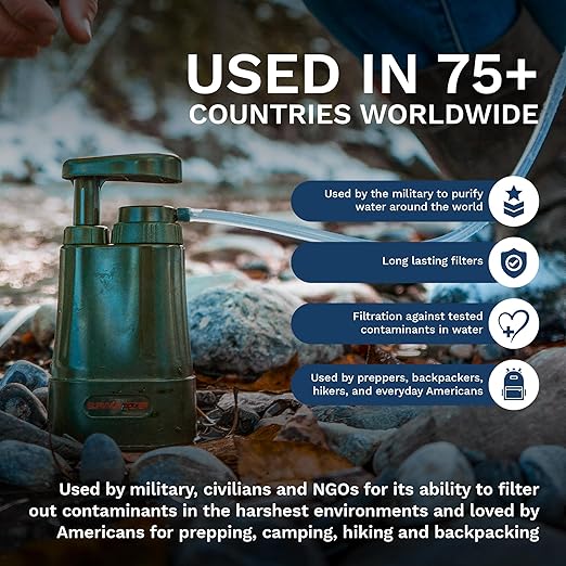 Survivor Filter PRO – 0.01 Micron Portable Water Filtration System Survival – Tested in USA Labs – Bacteria, Parasite and Virus Removal – Ultimate Survival & Backpacking Gear