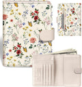 Slohif Passport Wallet Holder Cover for Travel - Women Men RFID Blocking Passport Book Case Protector, Cream Floral Butterfly Leather Personalized Organizer Slim Carrier Boarding Pass Cards Slots