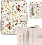 Slohif Passport Wallet Holder Cover for Travel - Women Men RFID Blocking Passport Book Case Protector, Cream Floral Butterfly Leather Personalized Organizer Slim Carrier Boarding Pass Cards Slots