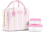 Fit & Fresh Bloomington Lunch Bag for Women - Insulated Large Lunch Box for Work with Containers, Leak-Resistant, Stain-Resistant, Zipper Closure, Pink Wallpaper Bows