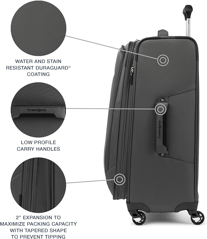 Travelpro Maxlite 5 Softside Expandable Luggage with 4 Spinner Wheels, Lightweight Suitcase, Men and Women, Shadow Grey, 3-Piece Set (21/25/29)