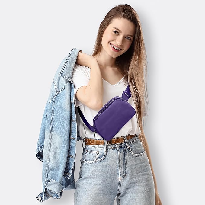 JSJ Mini Fanny Pack for Women & Men,Valentines Day Gifts for Girls Teens Kids Daughter Sister Her,Trendy Stuff Crossbody Bags Cute Everywhere Belt Bags. (Purple)