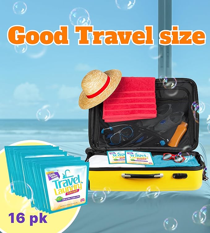 TidyFriend Sink Travel Laundry Detergent 10 ml, 16 Pack Effective Travel Detergent Packets for Sink Washing, Lightweight Must Haves Laundry Essentials