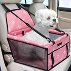 Dog Car Seat Foldable Dog Car Booster Seat Waterproof Breathable Oxford Travel Bag for Small to Medium Dogs, Puppies, and Pets-Footprint Pink