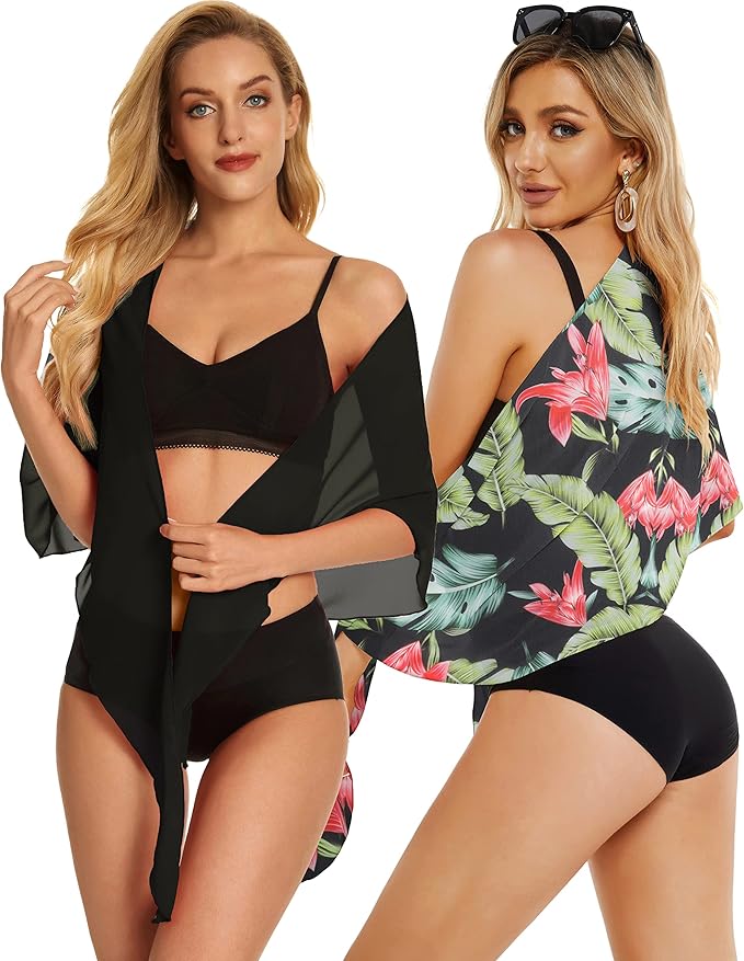 CHICGAL 2 Pieces Women Beach Sarong Bathing Suit Wrap Skirt Sheer Bikini Swimsuit Cover Ups for Swimwear