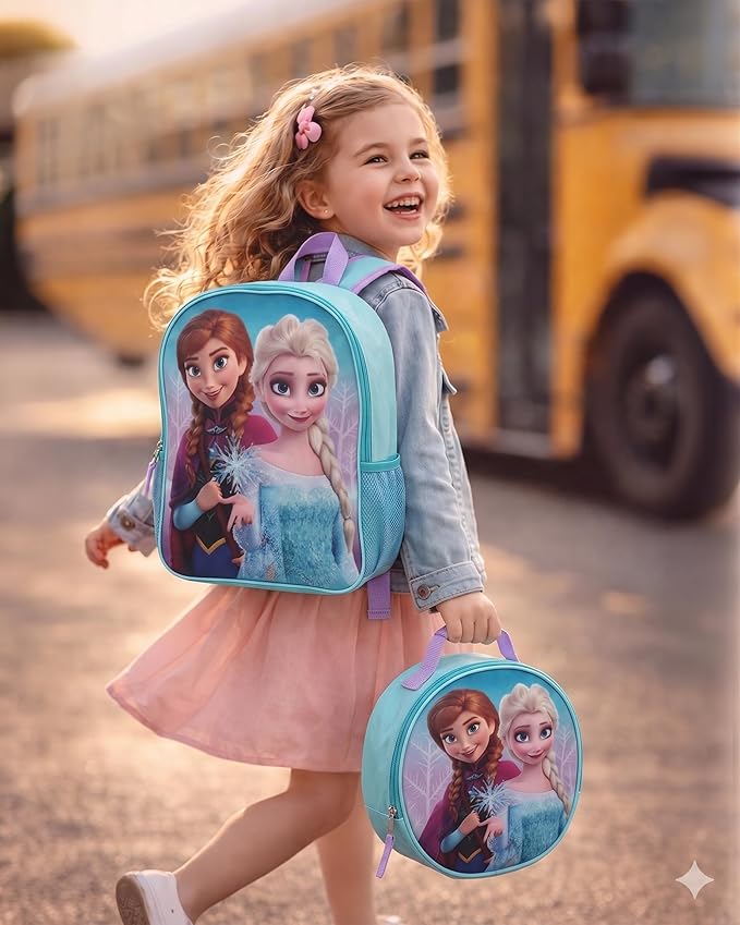 Fast Forward Disney Frozen Girls Backpack and Lunch Box Set - 2 Piece 15 Inch School Backpack With Detachable Lunch Bag Set, Size One Size, Frozen Round Lunch