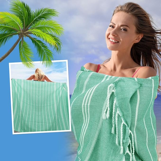 YSYJ Oversized Turkish Beach Towel Giant XXL Beach Towel Quick Dry Sand Free Extra Large Turkish Lightweight XL Beach Blanket for Travel Teal