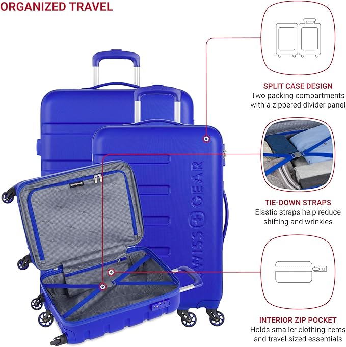 SwissGear 7366 Signature Hardside Expandable Luggage with Spinner Wheels, TSA Lock, Cup-Holder, Cobalt, 3-Piece Set (19/23/27)