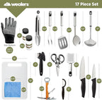 Wealers Camp Kitchen Cooking Utensil Set Travel Organizer Grill Accessories Portable Compact Gear for Backpacking BBQ Camping Hiking Travel Cookware Kit Water Resistant Case