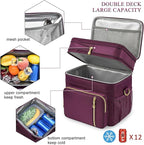MIYCOO Lunch Bag & Lunch Box for Women Men, Double Deck Leakproof Insulated Soft Large Adult Camping Cooler bag for Work, Beach, Picnic, Travel (Purple, 15L)