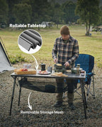 Gonex 50" Camping Table with Adjustable Height Legs for Uneven Ground, Portable Folding Aluminum Roll Up Table with Mesh Pocket for Camping, Picnic, BBQ, Cooking