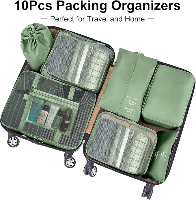 Packing Cubes for Travel-10 Set Luggage Organizer Bags for Family, Mesh Breathable Packing Cubes for Suitcases Durable Travel Essentials Bags Set