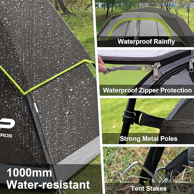 CAMPROS CP Upgraded 6/8 Person Camping Tents, Waterproof Windproof Family Tent with Larger Mesh Windows & Door, Double Layer, Easy Set Up, All-Season Dome Tent with Top Rainfly & Carry Bag