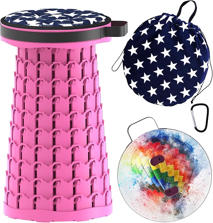 ALEVMOOM Upgraded Telescoping Collapsible Stool with Cushion, Folding Stool with Printing Portable Retractable Foldable Seat Max Load 600lbs for Adults Camping Fishing Outdoor