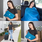 BlueHills Premium Soft Mini Plush Travel Blanket Value Pack Set of 2 - Airplane Travel Essential Flight Blanket Throw in a case with Strap Compact for Car Plane Travel Gift –Pink and Teal Blue.