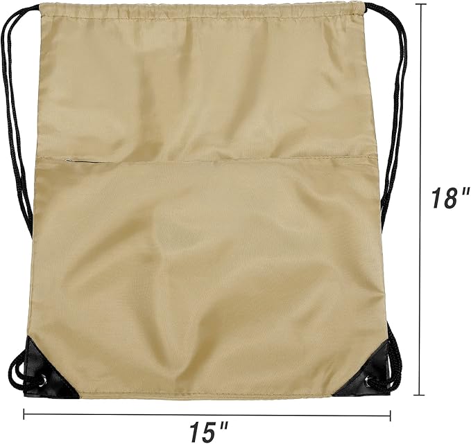 Drawstring Backpack Sports Water Resistant String Bag Sport Gym Sackpack for Women Men Large with Zipper, Khaki