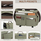 ESTARER Messenger Bag 17.3 Inch, Mens Computer Bag Water-resistant Canvas, Laptop Bag Satchel Briefcase for Teacher/College/Work/Travel, Army Green