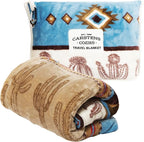 CARSTENS, INC. Travel Blanket, Premium Compact 2-in-1 Airplane Blanket/Pillow, Cactus Stripe
