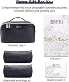 BOYATU Travel Makeup Bags Cosmetic Organizer Bag: 3 Pcs Set Large Capacity Make up Bag with Compartments - Waterproof Leather Toiletry Bags with Handle for Women (B-Blue)