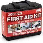 M2 BASICS 300 Piece First Aid Kit, 40 Items, Compact Emergency Medical Kit with Durable Carry Bag for Home, Car, Travel, Office, Camping