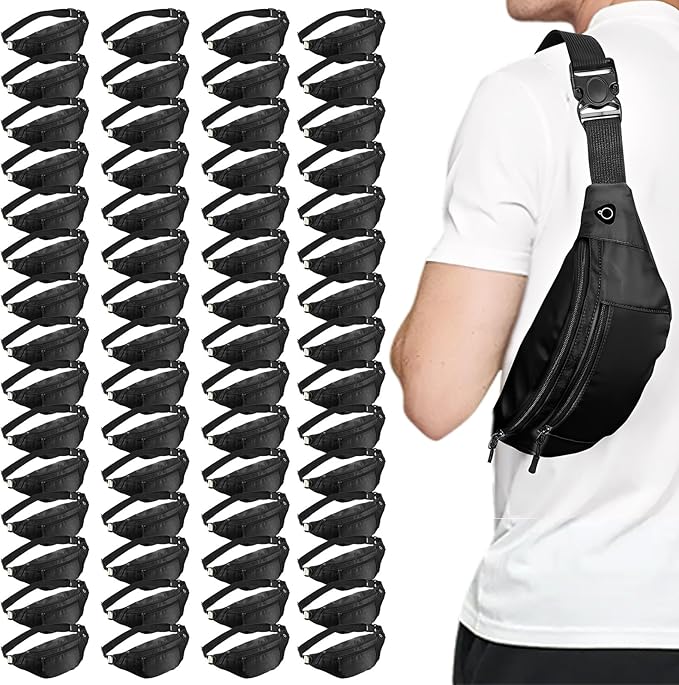 Crossbody Fanny Pack Large Capacity Waist Bag with Hidden Zipper Pockets Adjustable Strap Fanny Packs Waterproof Oxford Cloth Travel Belt Bag for Outdoor Shopping Travel Men Women (Black 60PCS)