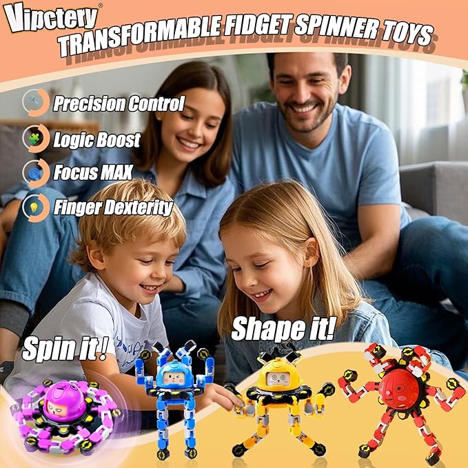 8Pcs Transformable Fidget Spinners for Kids Fidget Toys Teens Adults Sensory Toys with Autism ADHD Party Favors Travel Activities Easter Basket Stuffers Gifts for Kids Boys Girls B