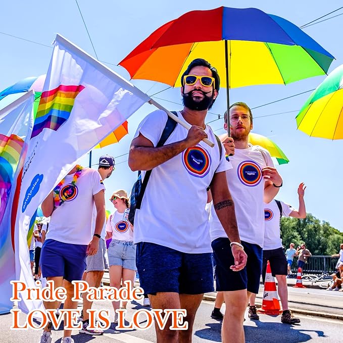 12 Pc Rainbow Umbrella Portable Tri Folded Pride Umbrella Windproof Compact Rain Parasol for Travel Beach Wedding Party