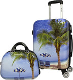 World Traveler VentureX Airline Approved 2-Piece Carry-On Luggage Set – Lightweight Hardside Polycarbonate Suitcase with Spinner Wheels - Palm Tree