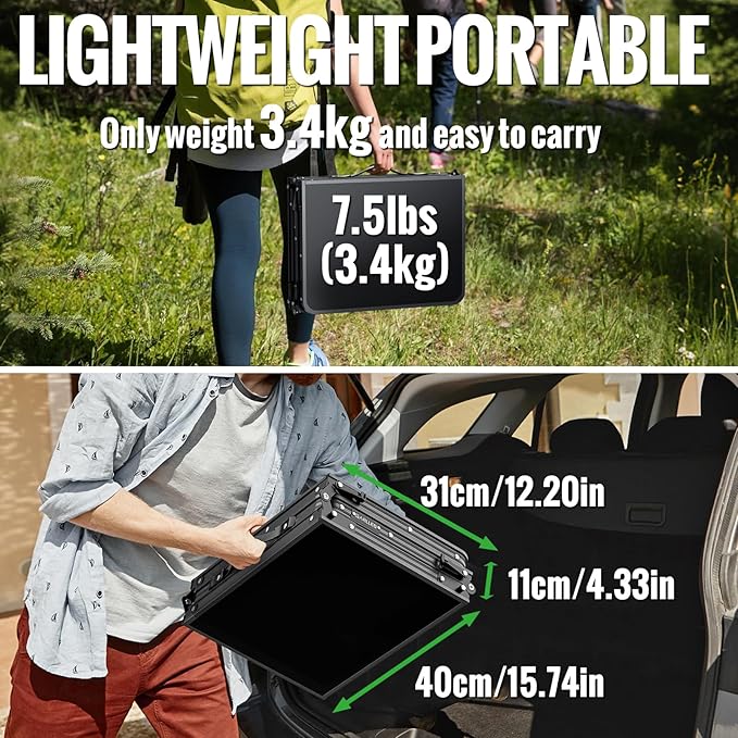 GARLLEN Folding Camping Table, 3 Adjustable Height Lightweight Folding Picnic Table, Aluminum Portable Foldable Outdoor Table for Grill, Camping, Grill, Threaded Install, 35.4" L x 15.7" W, Black