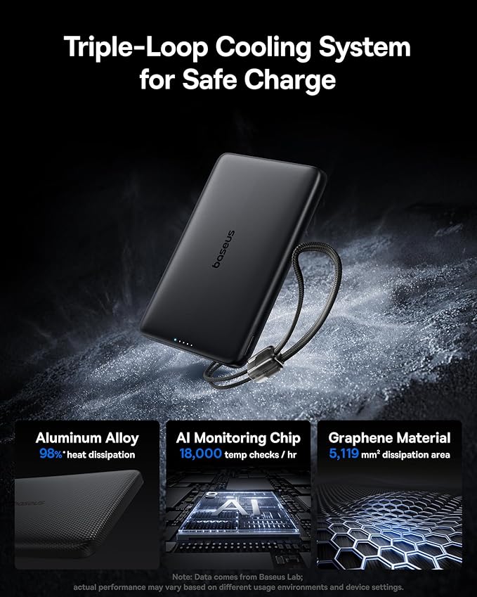 Baseus Picogo Qi2 15W Magsafe Portable Charger, 0.5" Ultra Slim 10000mAh Wireless Power Bank with 27W Built-in USB-C Cable, Magnetic Battery Pack for iPhone 17 Pro Max/17 Pro/Air/16/15/14/13/12