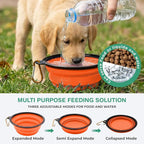 Collapsible Dog Bowls for Travel, Portable Dog Water Bowl & Food Bowl for Dogs and Cats, Foldable Pet Feeding Dish for Walking Hiking Camping with Carabiner, BPA Free, Orange