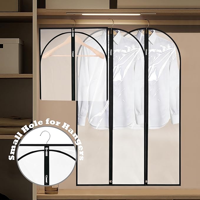 Dress Bags for Gowns Long, 60'' Garment Bags for Hanging Clothes, Suit Bag Cover for Storage and Travel (Clear)