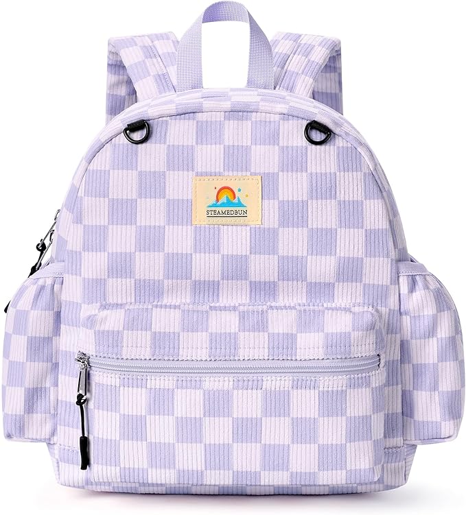 STEAMEDBUN Corduroy Toddler Backpack for Girls 2-4: Kids backpack for Boys Girls - 12 inch Preschool Kindergarten Backpacks - Checkerboard