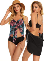 CHICGAL 2 Pieces Women Beach Sarong Bathing Suit Wrap Skirt Sheer Bikini Swimsuit Cover Ups for Swimwear