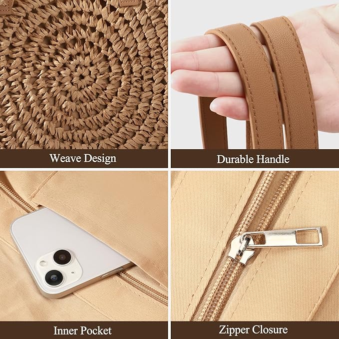 Trifabricy Beach Bags for Women, Large Beach Bag, Woven Straw Tote Bags Waterproof, Weaving Swim Shopping Travel Bag