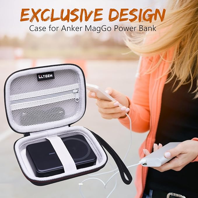 LTGEM Power Bank Case Compatible with Anker MagGo/633/622/621/321 Magnetic Battery Power Bank Portable Charger, Universal Office Travel Carrying Storage Bag - Black+Gray(Case Only)